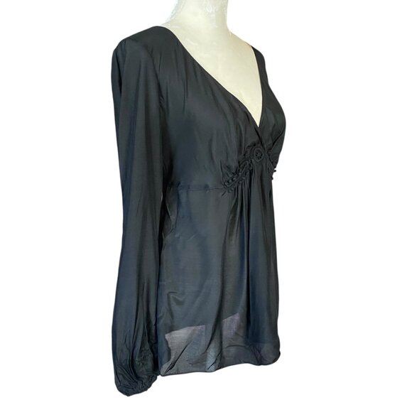 Studio M black long sleeve v-neck blouse silk and viscose women's size L - Picture 2 of 9